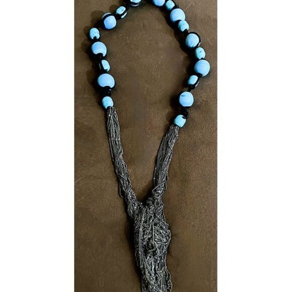 Dannijo Y2K statement necklace, turquoise beads, silk cord and gunmetal chain - Picture 2 of 3